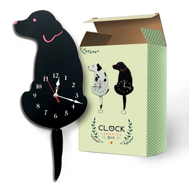 Horloge murale en forme de chien à piles avec queues oscillantes, décoration de chambre de bureau à domicile, taille : 42 x 18 cm, chien (noir), chien (blanc)