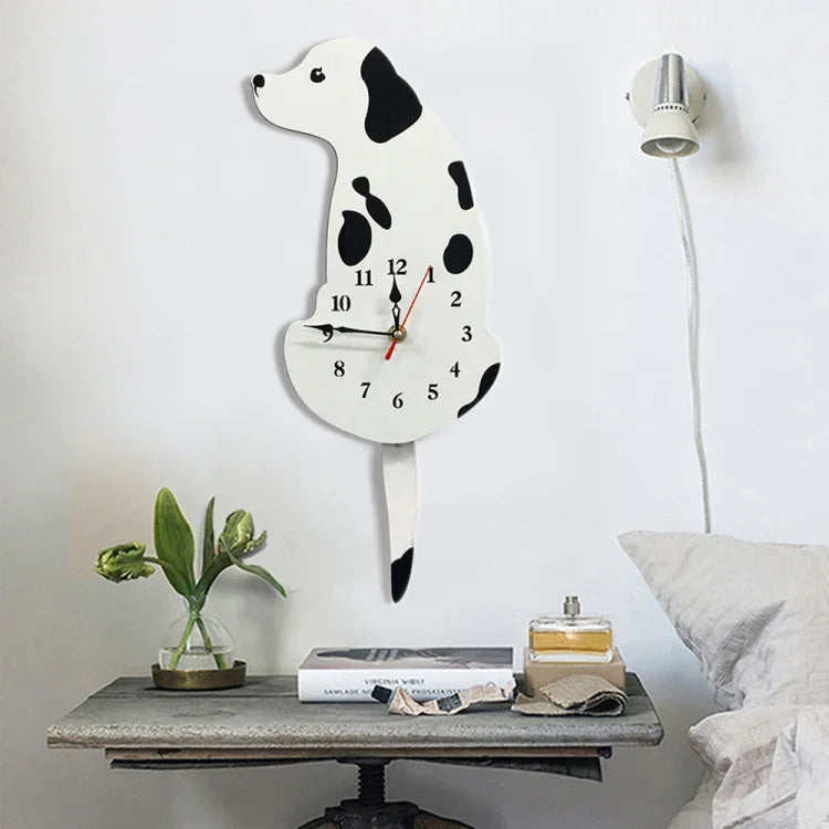 Horloge murale en forme de chien à piles avec queues oscillantes, décoration de chambre de bureau à domicile, taille : 42 x 18 cm, chien (noir), chien (blanc)