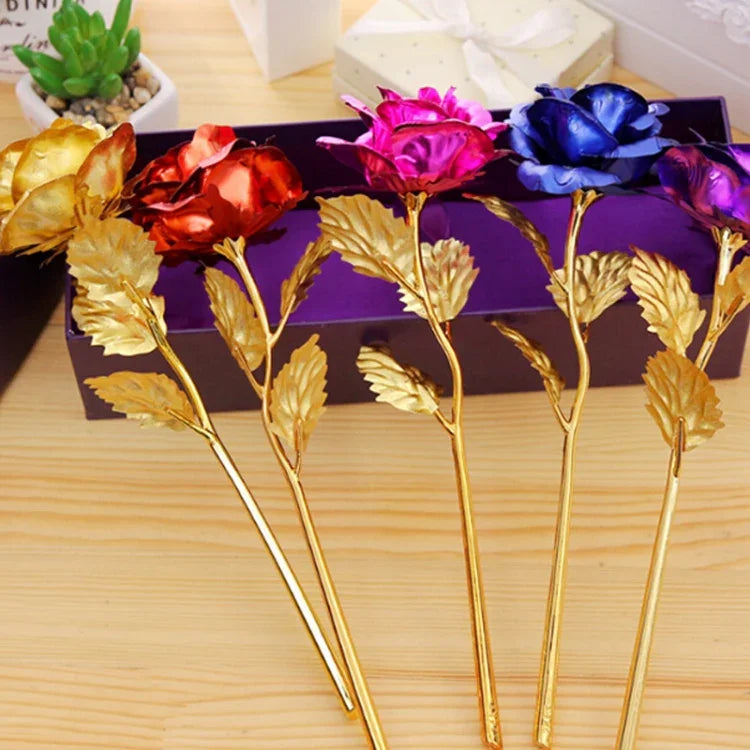 Fleur artificielle décorée de feuille d'or 24K, Livraison couleur aléatoire, Feuille d'or 24K