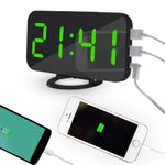 Réveil multifonction créatif à affichage LED miroir réfléchissant avec fonction snooze et 2 ports de charge USB