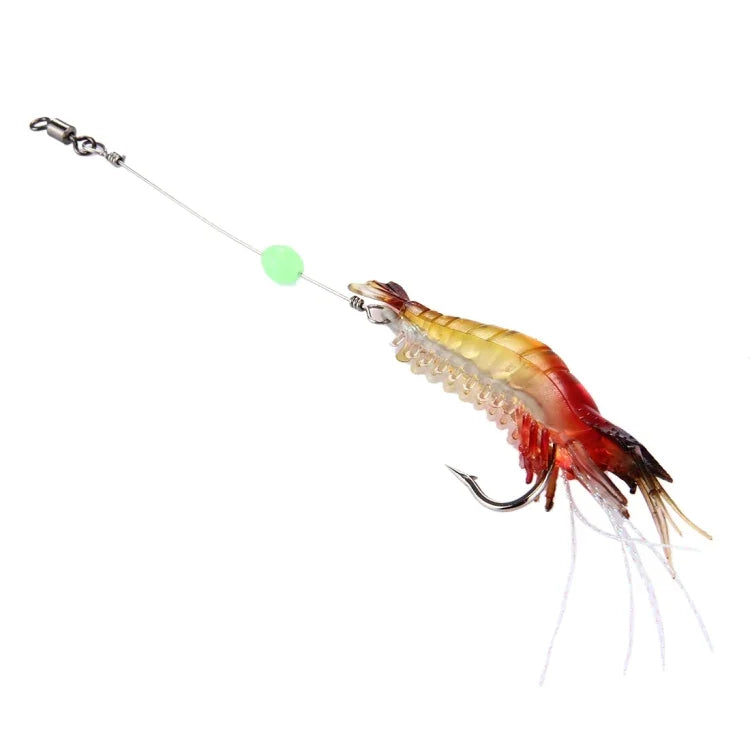 Appâts de pêche artificiels lumineux en forme de crevette avec hameçon, longueur : 7 cm, jaune rouge