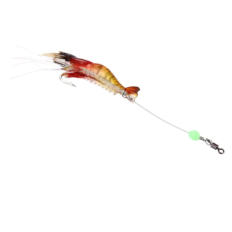 Appâts de pêche artificiels lumineux en forme de crevette avec hameçon, longueur : 7 cm, jaune rouge