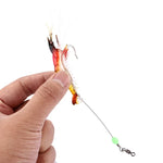 Appâts de pêche artificiels lumineux en forme de crevette avec hameçon, longueur : 7 cm, jaune rouge