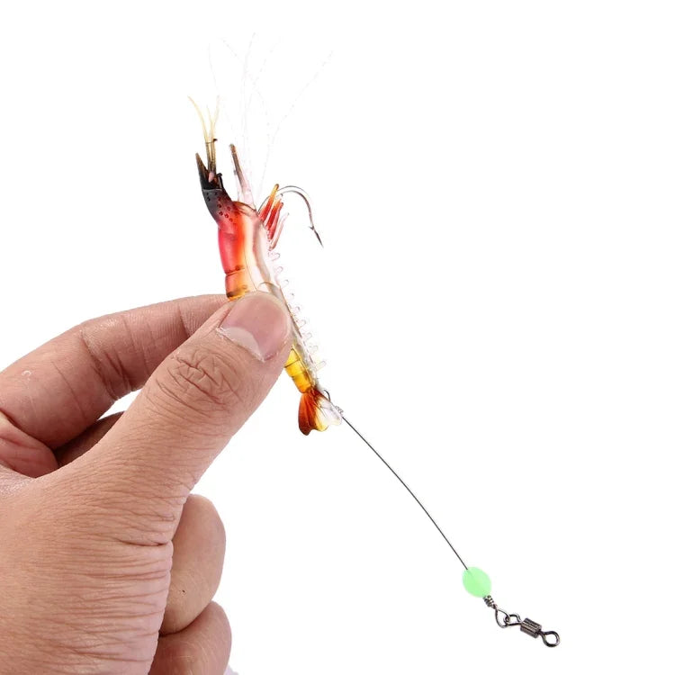Appâts de pêche artificiels lumineux en forme de crevette avec hameçon, longueur : 7 cm, jaune rouge