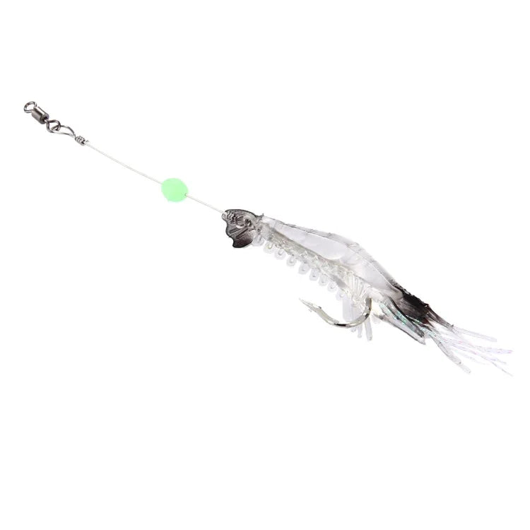 Leurre de pêche lumineux en forme de crevette, appât de pêche artificiel avec hameçon, longueur : 7 cm, blanc et noir