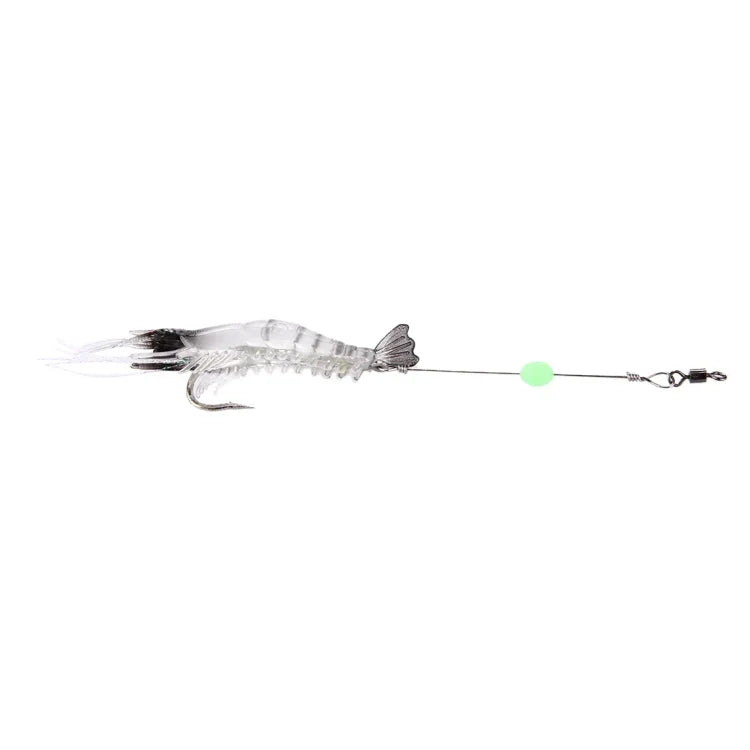 Leurre de pêche lumineux en forme de crevette, appât de pêche artificiel avec hameçon, longueur : 7 cm, blanc et noir