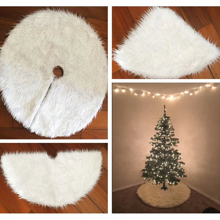 Jupe en peluche pour sapin de Noël Ornement rond blanc, Diamètre : 90cm, 90cm