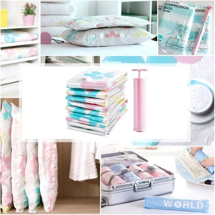 Sacs de rangement sous vide 11 pièces à motif tournesols, Sac de rangement sous vide Thinken pour couettes et vêtements avec pompe manuelle, Comprenant : 3 pièces 80*100 cm, 2 pièces 60*80 cm, 3 pièces 50*70 cm, 2 pièces 40*60 cm, 11 sacs de rangement