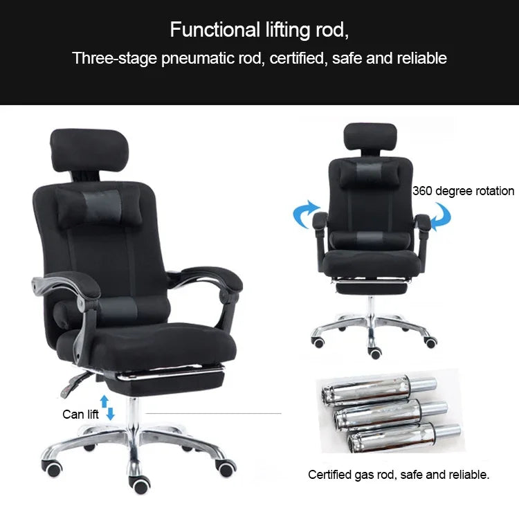 RC-10-1 Chaise d'ordinateur, chaise de bureau, chaise de jeu à domicile en tissu filet, repose-pieds relevable pivotant, chaise inclinable avec pieds en acier, avec pieds en acier/repose-pieds