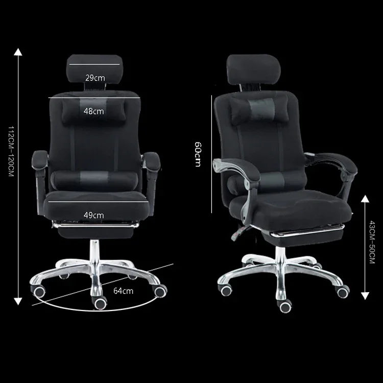 RC-10-1 Chaise d'ordinateur, chaise de bureau, chaise de jeu à domicile en tissu filet, repose-pieds relevable pivotant, chaise inclinable avec pieds en acier, avec pieds en acier/repose-pieds