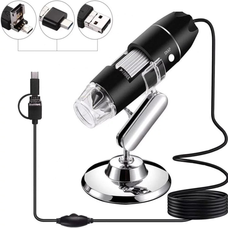 Microscope numérique USB 3 en 1 avec capteur d’image HD 1600X, 8 LED et support professionnel