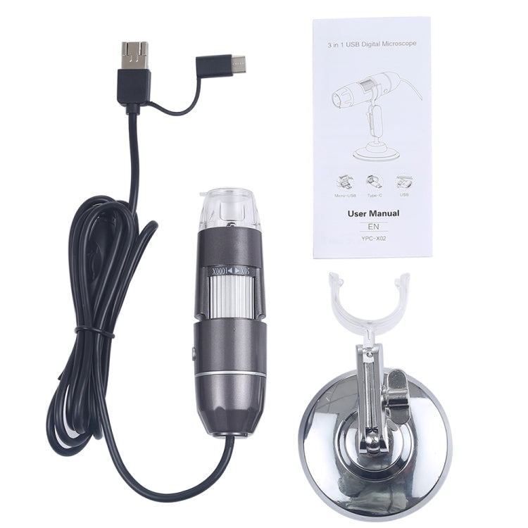 Microscope numérique USB 3 en 1 avec capteur d’image HD 1600X, 8 LED et support professionnel