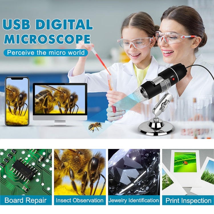 Microscope numérique USB 3 en 1 avec capteur d’image HD 1600X, 8 LED et support professionnel