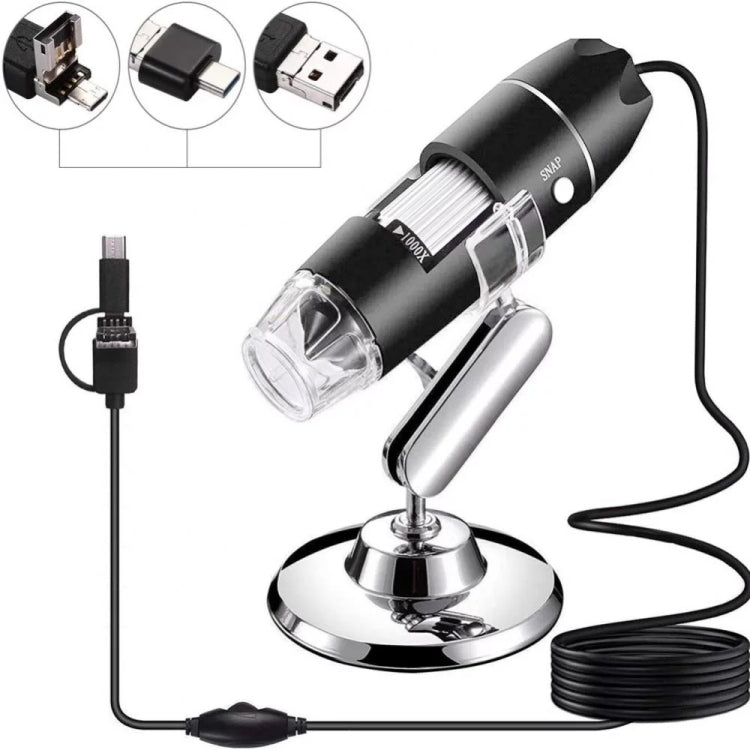 Microscope numérique USB 3 en 1 avec capteur d’image HD 1600X, 8 LED et support professionnel