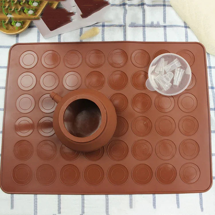 Grand tapis en silicone pour rôtir en cuisine + casserole encadrée + boîte colorée Ensemble de moules à macarons, Ensemble de moules à macarons