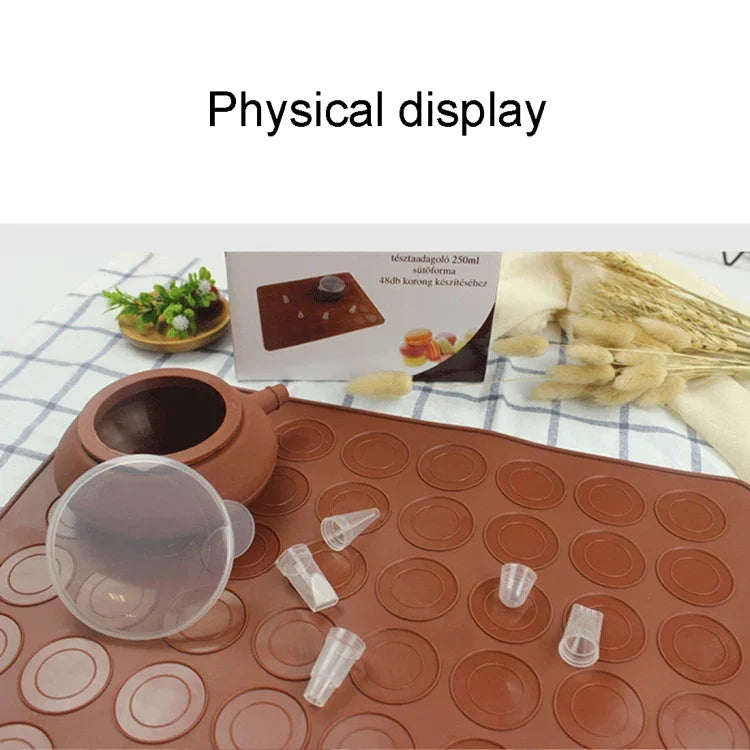 Grand tapis en silicone pour rôtir en cuisine + casserole encadrée + boîte colorée Ensemble de moules à macarons, Ensemble de moules à macarons