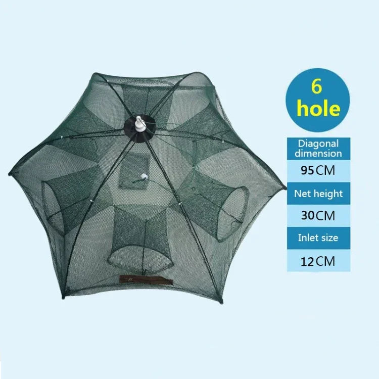 Filet de pêche automatique pliable 6 trous en nylon pour crevettes, crabes, vairons, accessoires de pêche, 6 trous