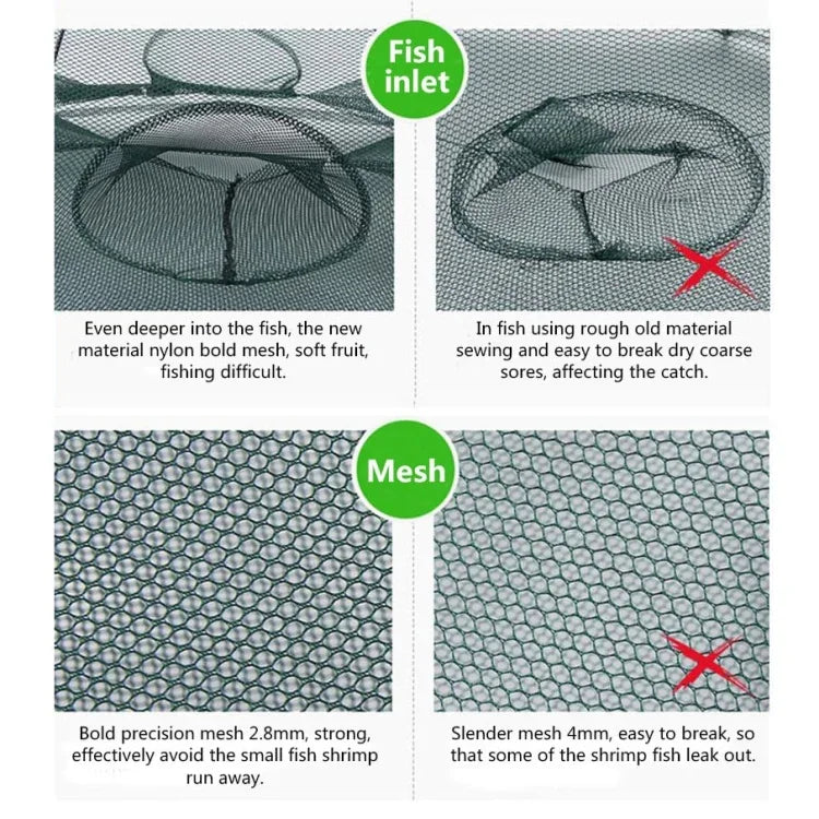 Nasse de pêche automatique pliable à 12 trous en nylon pour crevettes, crabes, vairons, accessoire de pêche, 12 trous