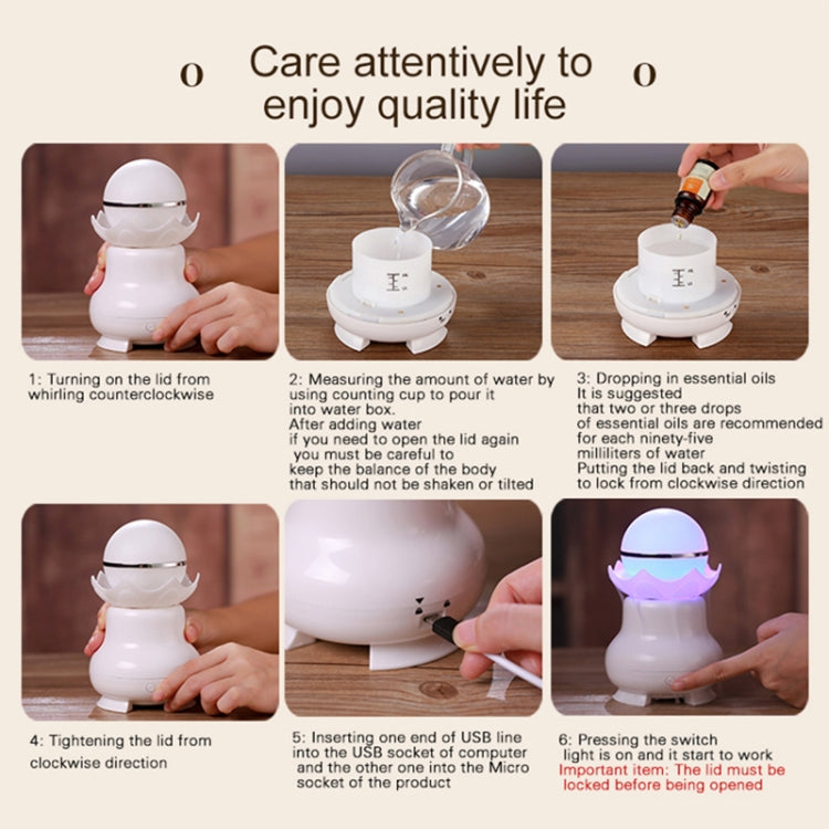 Humidificateur d'aromathérapie ultrasonique à perle luminescente de nuit avec chargement USB 4W et lumière LED colorée pour la maison/le bureau, capacité du réservoir d'eau : 95ml, DC 5V