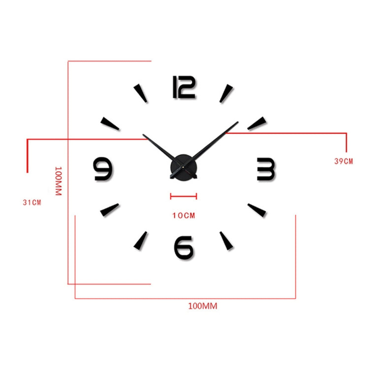 Horloge murale silencieuse sans cadre avec miroir 3D, grande décoration murale DIY pour chambre, Taille : 100*100cm, 3M013S (Noir), 3M013S (Or), 3M013S (Argent)