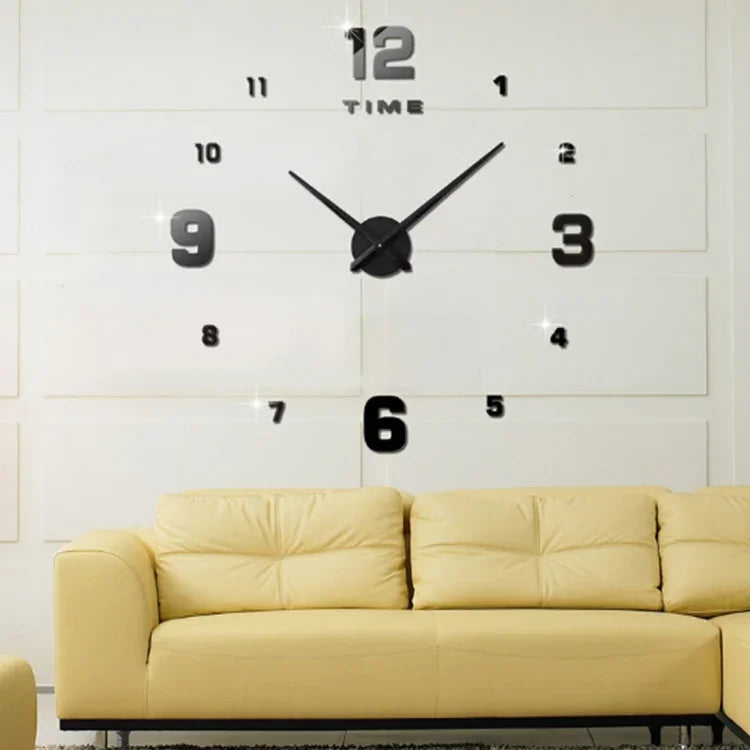 Décoration de chambre à coucher Numéro miroir sans cadre Grande horloge murale 3D autocollante DIY Silencieuse, Taille : 100*100cm, 3M005 (Noir), 3M005 (Or), 3M005 (Argent)