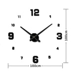 Décoration de chambre à coucher Numéro miroir sans cadre Grande horloge murale 3D autocollante DIY Silencieuse, Taille : 100*100cm, 3M005 (Noir), 3M005 (Or), 3M005 (Argent)