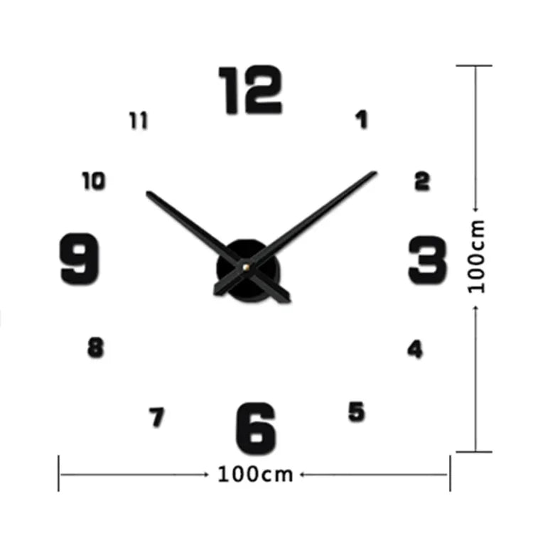 Décoration de chambre à coucher Numéro miroir sans cadre Grande horloge murale 3D autocollante DIY Silencieuse, Taille : 100*100cm, 3M005 (Noir), 3M005 (Or), 3M005 (Argent)