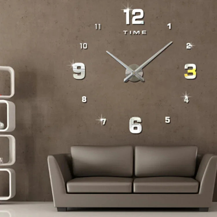 Décoration de chambre à coucher Numéro miroir sans cadre Grande horloge murale 3D autocollante DIY Silencieuse, Taille : 100*100cm, 3M005 (Noir), 3M005 (Or), 3M005 (Argent)