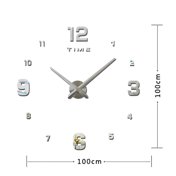 Décoration de chambre à coucher Numéro miroir sans cadre Grande horloge murale 3D autocollante DIY Silencieuse, Taille : 100*100cm, 3M005 (Noir), 3M005 (Or), 3M005 (Argent)