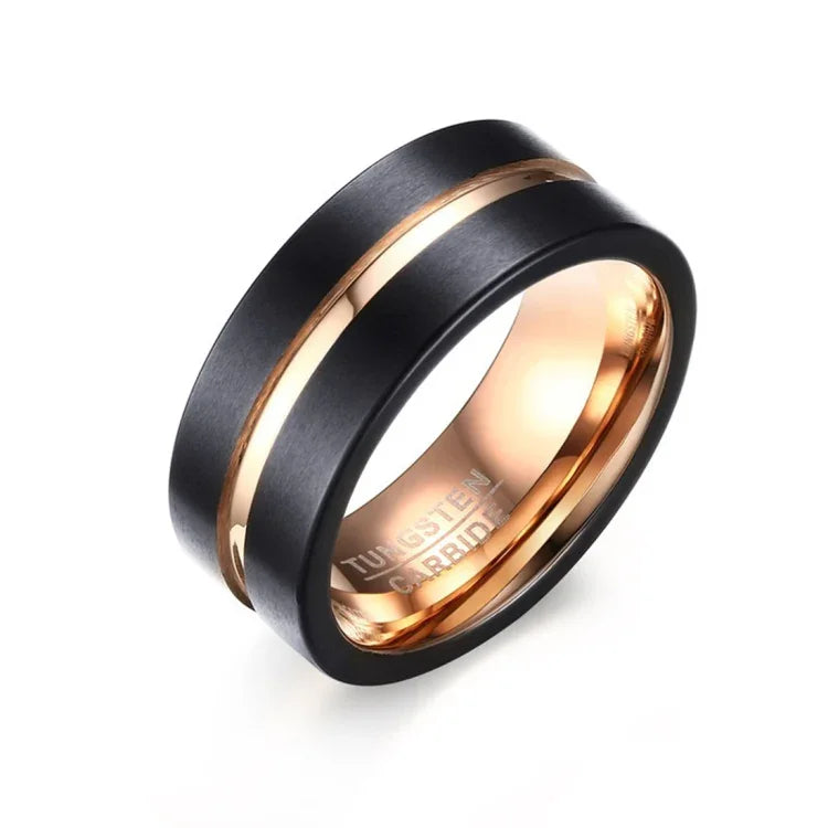 Bague Classique Homme Style Européen et Américain en Carbure de Tungstène Pur Brossé à la Main, Plaqué Or Rose, Taille : 7, Diamètre : 17,4 mm, Périmètre : 55 mm, Taille : 7