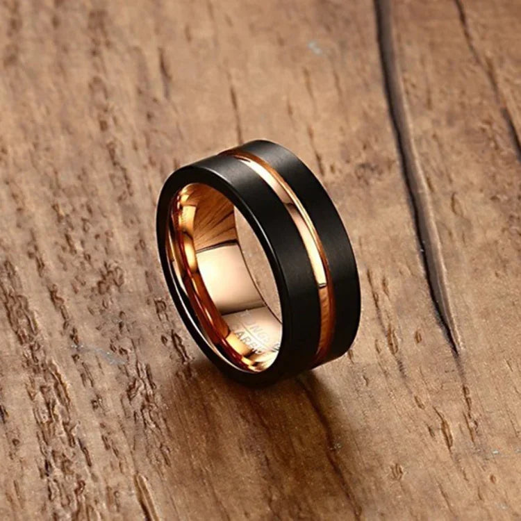 Bague Classique Homme Style Européen et Américain en Carbure de Tungstène Pur Brossé à la Main, Plaqué Or Rose, Taille : 7, Diamètre : 17,4 mm, Périmètre : 55 mm, Taille : 7