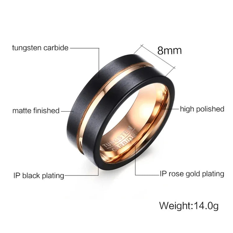 Bague Classique Homme Style Européen et Américain en Carbure de Tungstène Pur Brossé à la Main, Plaqué Or Rose, Taille : 7, Diamètre : 17,4 mm, Périmètre : 55 mm, Taille : 7