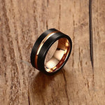 Bague classique pour hommes style Europe et Amérique en carbure de tungstène pur brossé à la main avec placage or rose, Taille : 12, Diamètre : 21.5mm, Périmètre : 67.5mm, Taille : 12