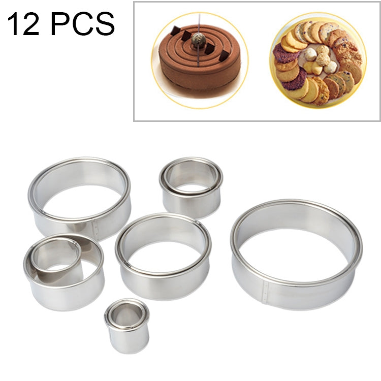 12 Pièces / Ensemble Moule de Découpe Rond en Acier Inoxydable Outils de Cuisson pour Gâteaux Mousse Beignets, Forme Ronde (12 Pièces / Ensemble)