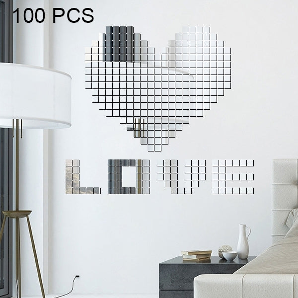 100 autocollants muraux en mosaïque miroir cristal carré acrylique stéréo, fond créatif, salon, taille : 2*2 cm, couleur : noir, taille : 2*2 cm, couleur : or, taille : 2*2 cm, couleur : argent