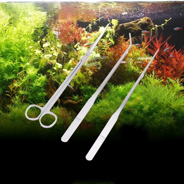 Ciseaux, pinces et pince en acier inoxydable 3 en 1, Miniatures plantes aquarium outils de taille pour paysage aquarium, 3 PCS