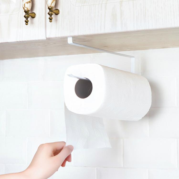 Support de rouleau de papier essuie-tout en métal inoxydable pour cuisine et toilettes, étagère suspendue pour armoire, support de rangement pour film alimentaire, taille : 26 x 10,8 x 1,5 cm, blanc