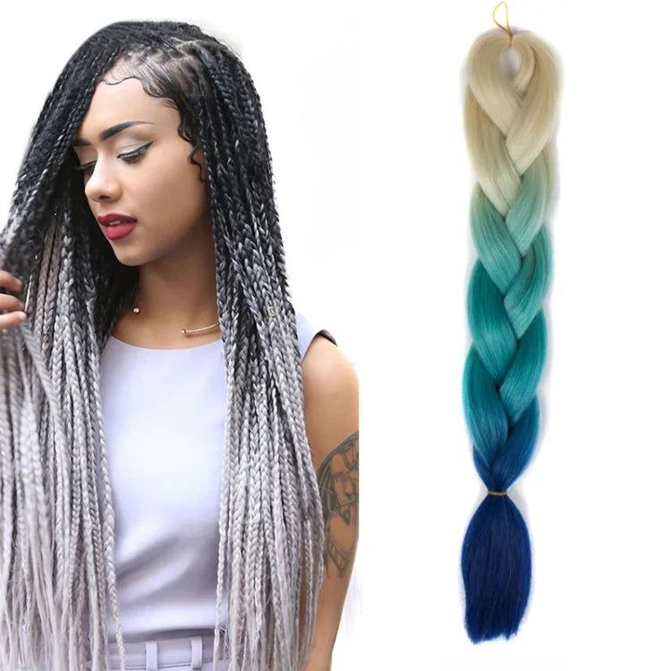 Perruques tressées individuelles en fibres chimiques, dégradé de couleur mode, grandes tresses, longueur : 60cm (18Bleu marine+Bleu ciel), 01, 02, 03, 06, 08, 15, 16, 17, 18, 26, 27, 28, 29, 54, 59