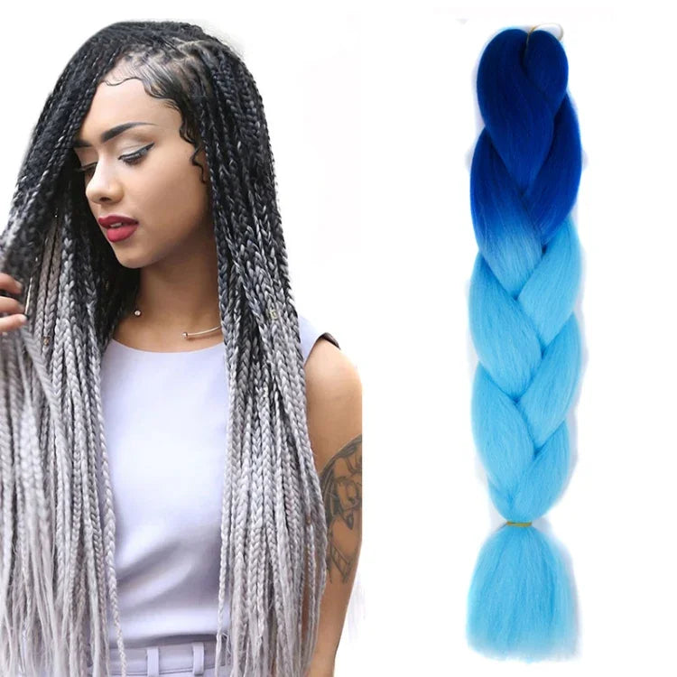 Perruques tressées individuelles en fibres chimiques, dégradé de couleur mode, grandes tresses, longueur : 60cm (18Bleu marine+Bleu ciel), 01, 02, 03, 06, 08, 15, 16, 17, 18, 26, 27, 28, 29, 54, 59