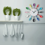 Horloge murale de cuisine en métal avec couverts, design créatif en quartz, moderne et décorative, argent