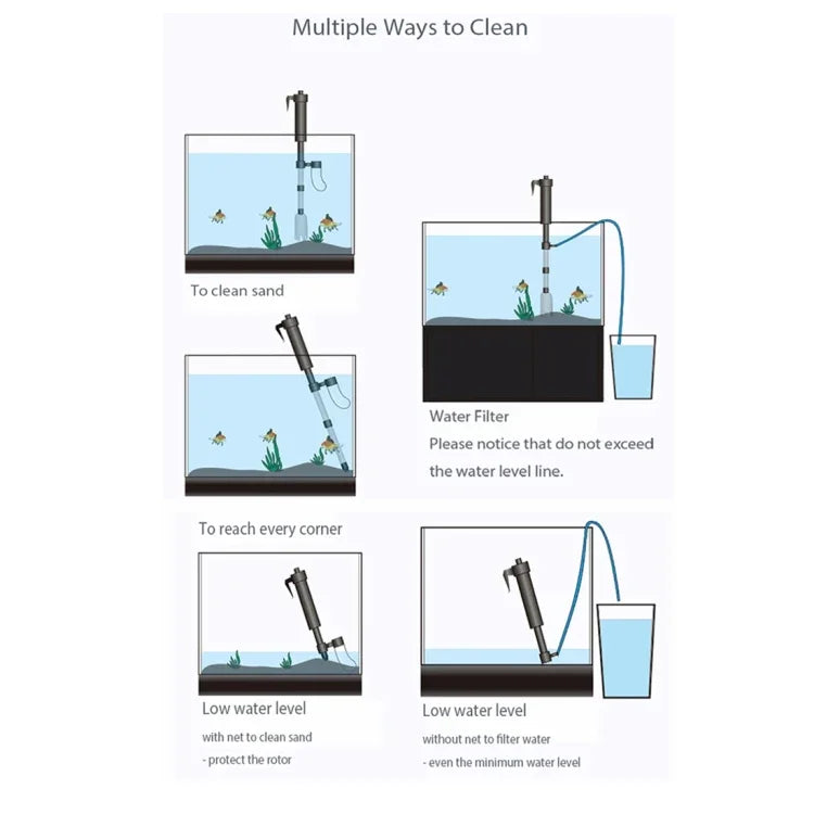 Filtre à eau électrique multifonctionnel réglable en longueur pour nettoyage d'aquarium, multifonctionnel