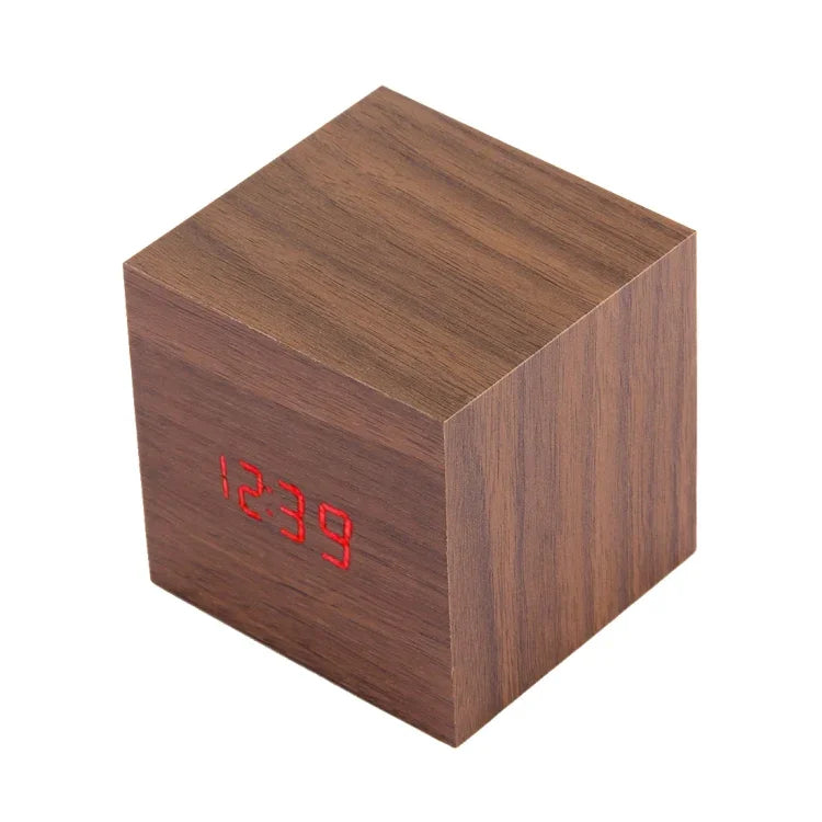 Horloge de bureau en bois avec affichage LED numérique, réveil avec affichage de l'heure, date et température, horloge en bois