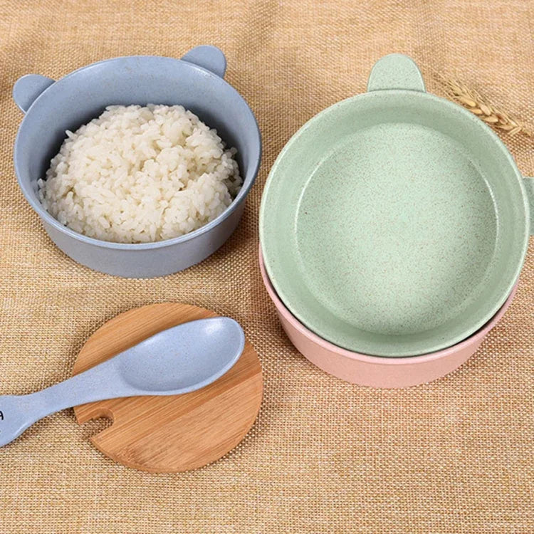 Balcherlam Kit Bols et Cuillère en Matériaux de Tige de Blé pour Bébé, Livraison de Couleur Aléatoire, Kit Bols et Cuillère