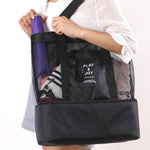 Sac de sport portable à double couche en maille pour pique-nique à la plage, sac à bandoulière, sac à main, sac à main double couche (vert), sac à main double couche (bleu)