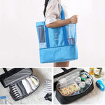 Sac de sport portable à double couche en maille pour pique-nique à la plage, sac à bandoulière, sac à main, sac à main double couche (vert), sac à main double couche (bleu)