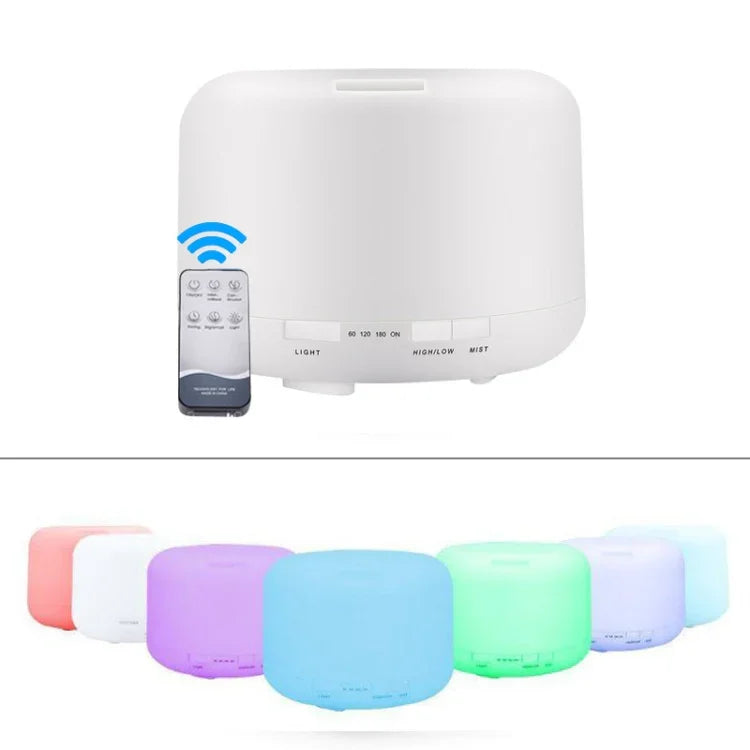 Humidificateur d'air blanc clair télécommandé T500 Vaporisateur automatique d'alcool Diffuseur d'huile essentielle Brumisateur ultrasonique Diffuseur d'arôme atomiseur LED coloré, Capacité : 500ml, DC 24V, prise US, Blanc clair (500ml), Motif bois (500ml)