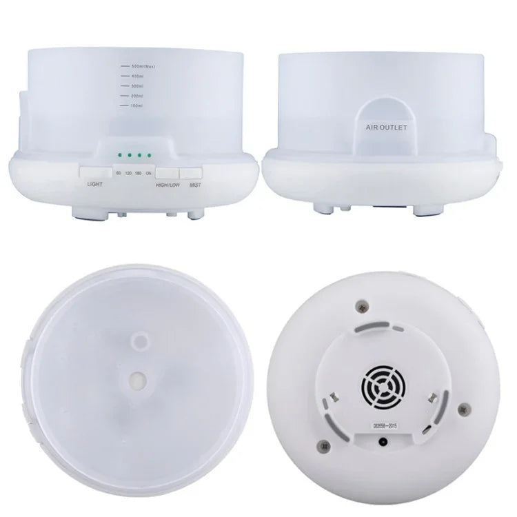 Humidificateur d'air blanc clair télécommandé T500 Vaporisateur automatique d'alcool Diffuseur d'huile essentielle Brumisateur ultrasonique Diffuseur d'arôme atomiseur LED coloré, Capacité : 500ml, DC 24V, prise US, Blanc clair (500ml), Motif bois (500ml)