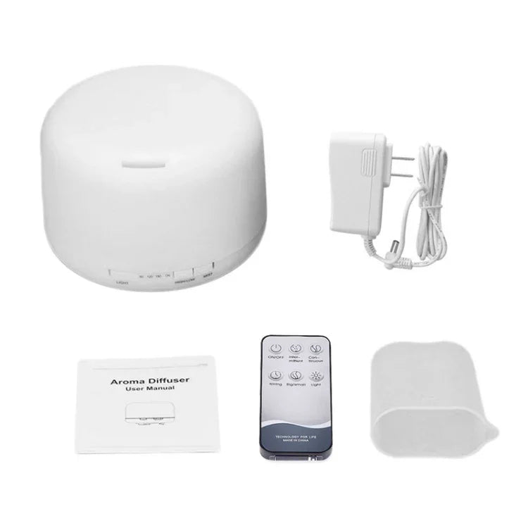 Humidificateur d'air blanc clair télécommandé T500 Vaporisateur automatique d'alcool Diffuseur d'huile essentielle Brumisateur ultrasonique Diffuseur d'arôme atomiseur LED coloré, Capacité : 500ml, DC 24V, prise US, Blanc clair (500ml), Motif bois (500ml)