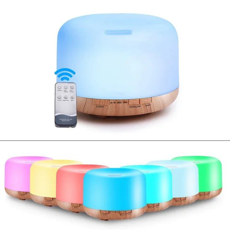 Humidificateur d'air blanc clair télécommandé T500 Vaporisateur automatique d'alcool Diffuseur d'huile essentielle Brumisateur ultrasonique Diffuseur d'arôme atomiseur LED coloré, Capacité : 500ml, DC 24V, prise US, Blanc clair (500ml), Motif bois (500ml)