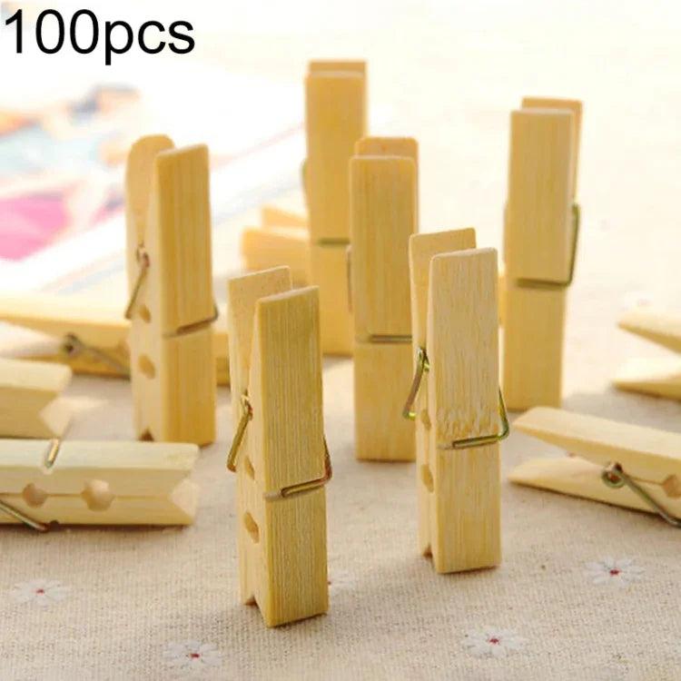100 mini pinces à linge multifonctions en bambou pour photos, pinces à linge en bambou, cintres pour lessive